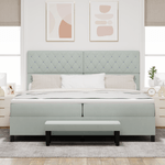 Casa si Gradina - Mobilier - Paturi si accesorii - Paturi - Pat cu arcuri cu saltea si banca gri deschis 200x200 cm din catifea - Infinity.ro