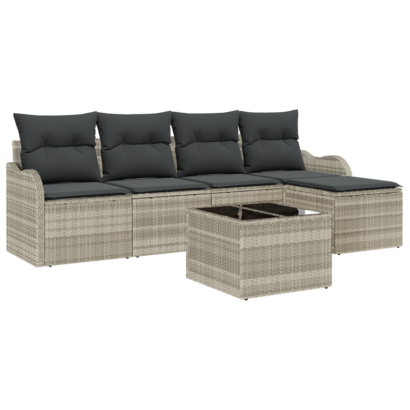 Casa si Gradina - Gradina si terasa - Mobilier exterior - Canapele si fotolii gradina - Set de Canapea pentru Gradina cu 6 Piese si Perne Gri Poliratan - Infinity.ro