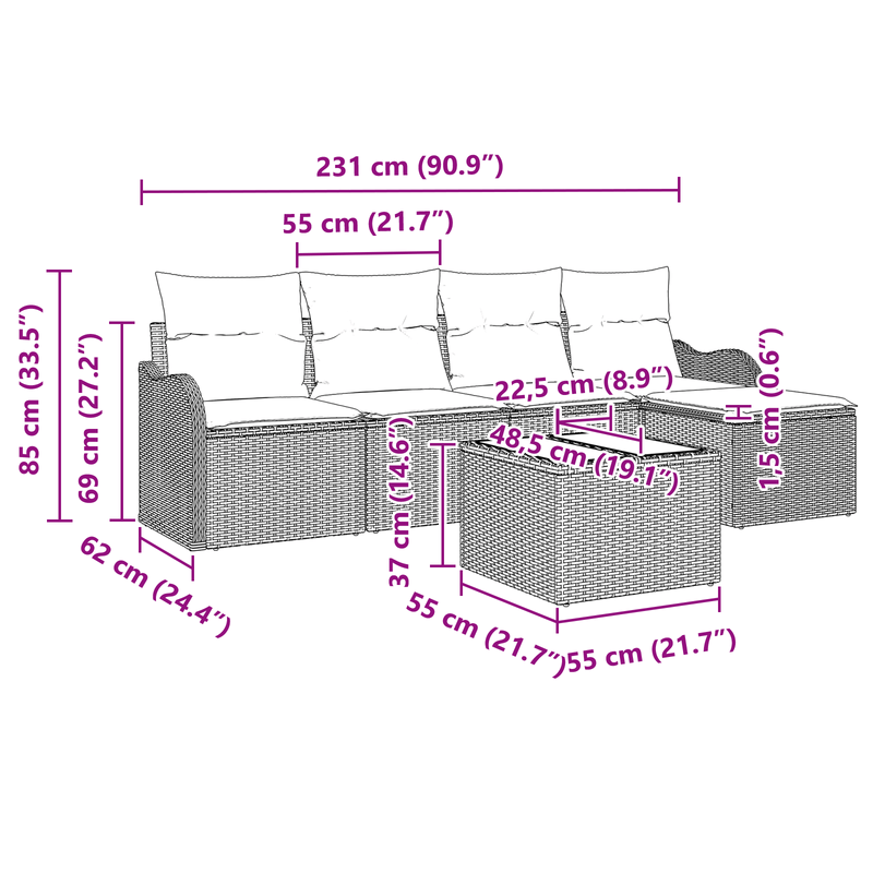 Casa si Gradina - Gradina si terasa - Mobilier exterior - Canapele si fotolii gradina - Set de Canapea pentru Gradina cu 6 Piese si Perne Gri Poliratan - Infinity.ro