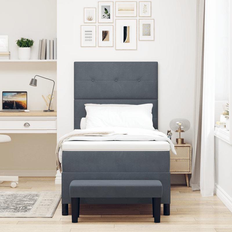 Casa si Gradina - Mobilier - Paturi si accesorii - Paturi - Pat cu Arcuri cu Saltea & Banca Gri Inchis 80x200 cm Catifea - Infinity.ro