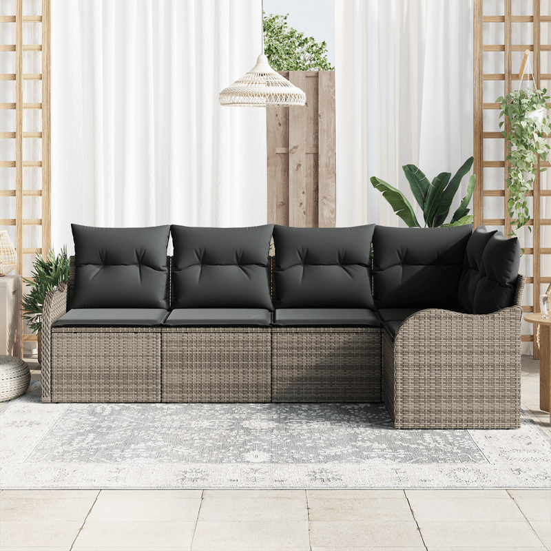 Casa si Gradina - Gradina si terasa - Mobilier exterior - Canapele si fotolii gradina - Set 5 Piese Canapea Gradina cu Pernite Gri Poliratan - Infinity.ro