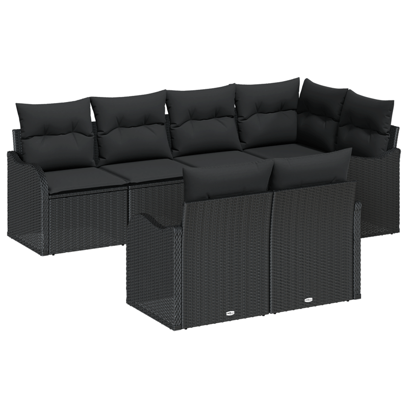 Casa si Gradina - Gradina si terasa - Mobilier exterior - Canapele si fotolii gradina - Set canapea de gradina  cu 7 piese si perne din poliratan negru - Infinity.ro