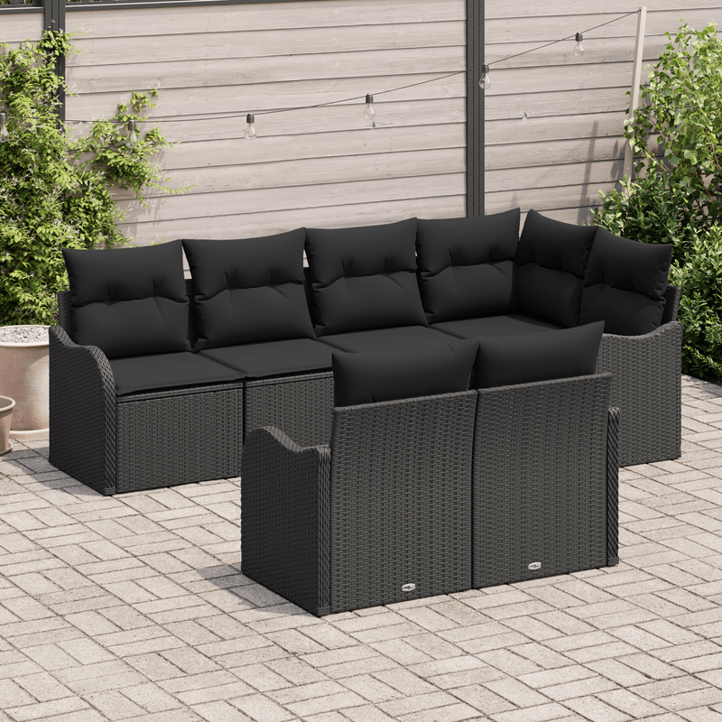 Casa si Gradina - Gradina si terasa - Mobilier exterior - Canapele si fotolii gradina - Set canapea de gradina  cu 7 piese si perne din poliratan negru - Infinity.ro