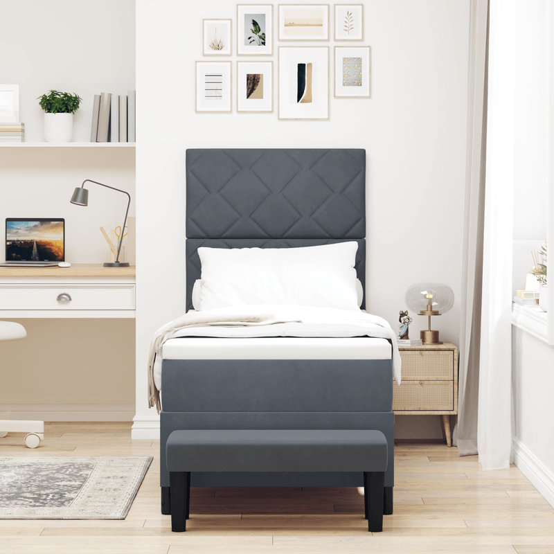 Casa si Gradina - Mobilier - Paturi si accesorii - Paturi - Pat cu arcuri cu saltea si banca gri inchis 80x200 cm catifea - Infinity.ro