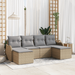 Casa si Gradina - Gradina si terasa - Mobilier exterior - Canapele si fotolii gradina - Set de canapea de gradina  cu 6 piese si perne bej din ratan polimeric - Infinity.ro