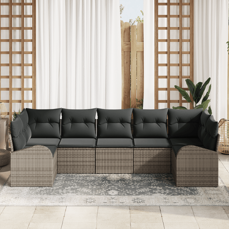 Casa si Gradina - Gradina si terasa - Mobilier exterior - Canapele si fotolii gradina - Set canapea de gradina 7 piese cu perne gri din ratan sintetic - Infinity.ro