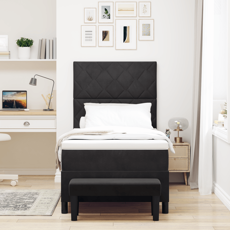 Casa si Gradina - Mobilier - Paturi si accesorii - Paturi - Pat cu Arcuri si Saltea & Banca Negru 90x190 cm Catifea - Infinity.ro