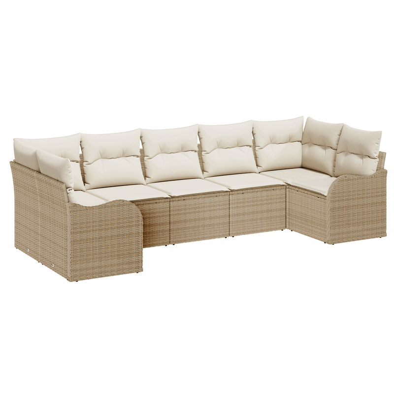 Casa si Gradina - Gradina si terasa - Mobilier exterior - Canapele si fotolii gradina - Set de canapea de gradina  cu 7 piese si perne din ratan poliesteric bej - Infinity.ro