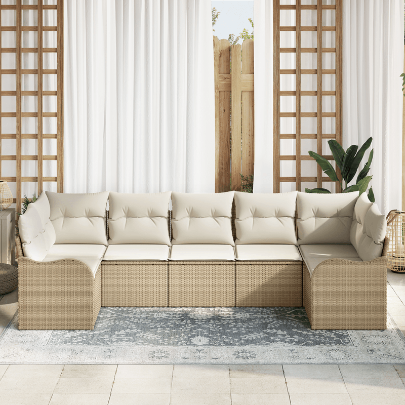 Casa si Gradina - Gradina si terasa - Mobilier exterior - Canapele si fotolii gradina - Set de canapea de gradina  cu 7 piese si perne din ratan poliesteric bej - Infinity.ro