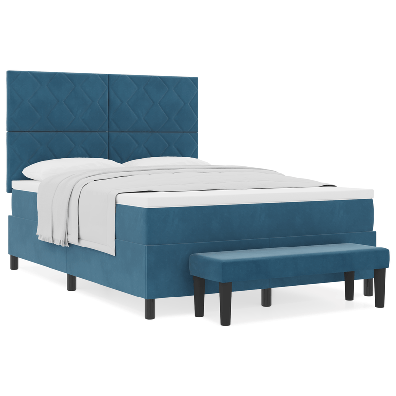 Casa si Gradina - Mobilier - Paturi si accesorii - Paturi - Pat cu Arcuri cu Saltea si Banca Albastru Intunecat 160x200 cm Catifea - Infinity.ro