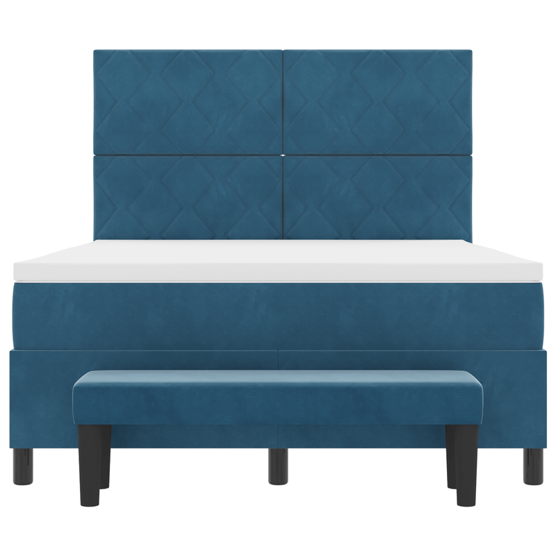 Casa si Gradina - Mobilier - Paturi si accesorii - Paturi - Pat cu Arcuri cu Saltea si Banca Albastru Intunecat 160x200 cm Catifea - Infinity.ro