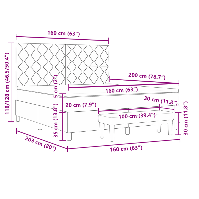 Casa si Gradina - Mobilier - Paturi si accesorii - Paturi - Pat cu Arcuri cu Saltea si Banca Albastru Intunecat 160x200 cm Catifea - Infinity.ro
