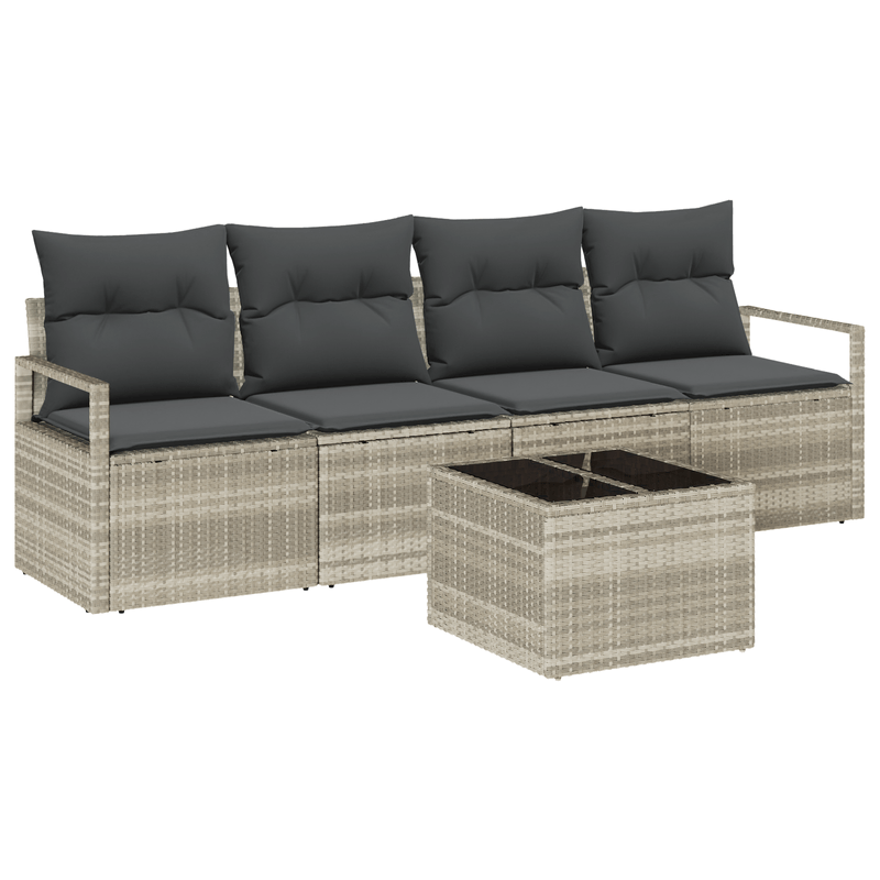 Casa si Gradina - Gradina si terasa - Mobilier exterior - Canapele si fotolii gradina - Set canapea gradina  5 piese cu perne gri deschis ratan poli - Infinity.ro