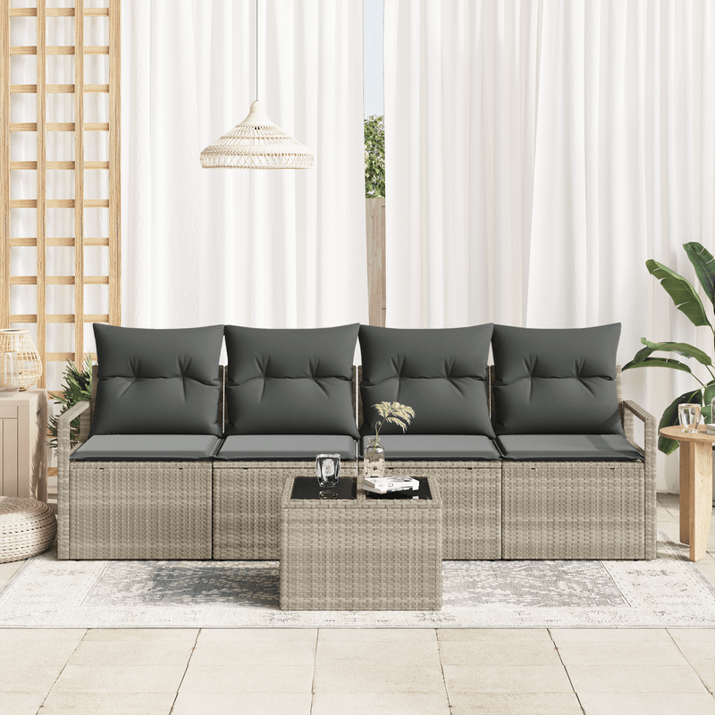 Casa si Gradina - Gradina si terasa - Mobilier exterior - Canapele si fotolii gradina - Set canapea gradina  5 piese cu perne gri deschis ratan poli - Infinity.ro