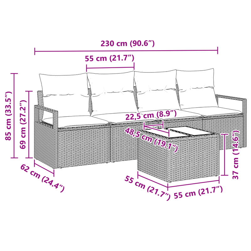 Casa si Gradina - Gradina si terasa - Mobilier exterior - Canapele si fotolii gradina - Set canapea gradina  5 piese cu perne gri deschis ratan poli - Infinity.ro