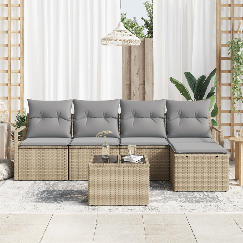 Casa si Gradina - Gradina si terasa - Mobilier exterior - Canapele si fotolii gradina - Set de Canapea Gradina cu 6 Piese si Pernite Ratan Polimeric Negru - Infinity.ro