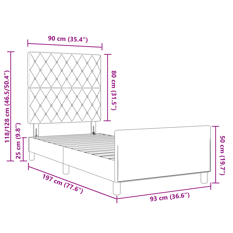 Casa si Gradina - Mobilier - Paturi si accesorii - Paturi - Cadru de pat, gri inchis, 90x190 cm, catifea - Infinity.ro