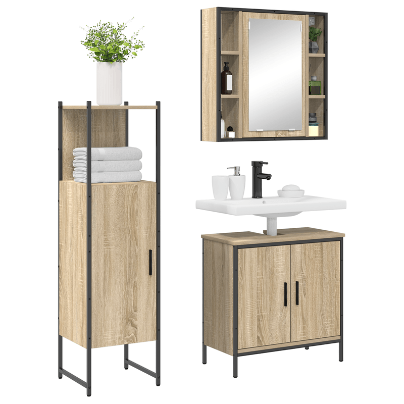 Casa si Gradina - Mobilier - Mobilier baie - Corpuri baie - Set de mobila pentru baie 3 piese Stejar Sonoma LEMN inginerie - Infinity.ro