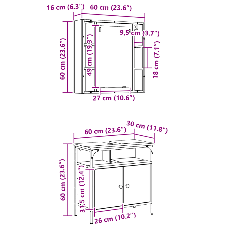 Casa si Gradina - Mobilier - Mobilier baie - Corpuri baie - Set de 2 dulapuri pentru baie din stejar din lemn ingineresc - Infinity.ro