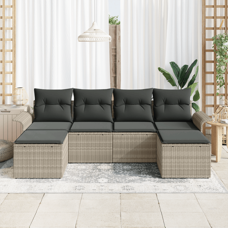 Casa si Gradina - Gradina si terasa - Mobilier exterior - Canapele si fotolii gradina - Set de Canapea din 6 Piese pentru Gradina cu Cushion Gri Deschis Poliratan - Infinity.ro