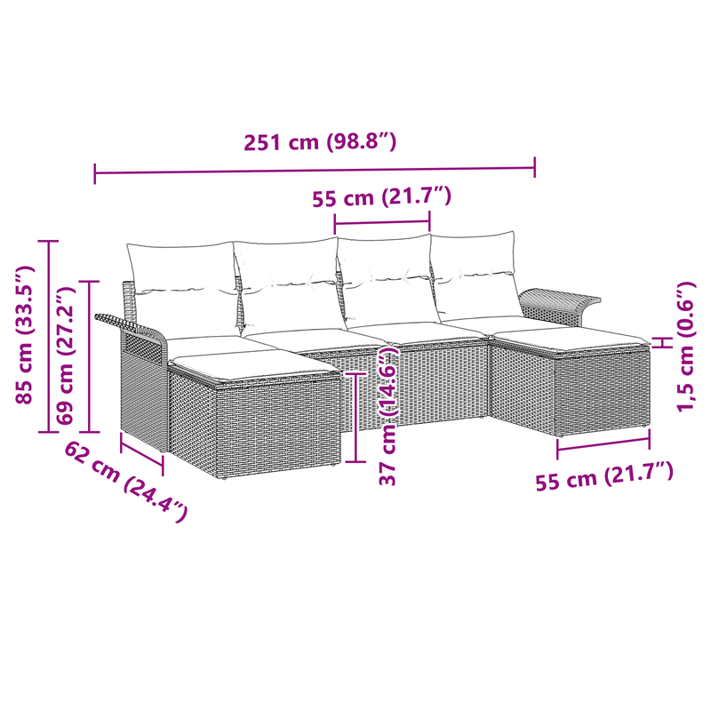 Casa si Gradina - Gradina si terasa - Mobilier exterior - Canapele si fotolii gradina - Set de Canapea din 6 Piese pentru Gradina cu Cushion Gri Deschis Poliratan - Infinity.ro