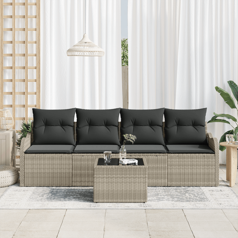 Casa si Gradina - Gradina si terasa - Mobilier exterior - Canapele si fotolii gradina - Set de canapea de gradina  cu perne gri deschis, ratan - Infinity.ro