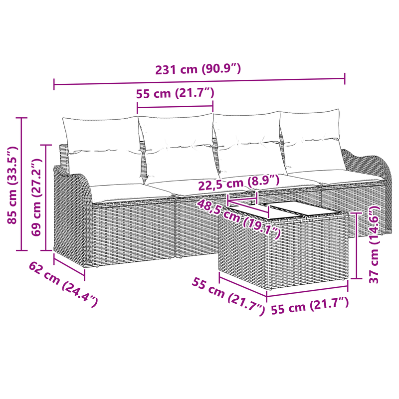 Casa si Gradina - Gradina si terasa - Mobilier exterior - Canapele si fotolii gradina - Set de canapea de gradina  cu perne gri deschis, ratan - Infinity.ro