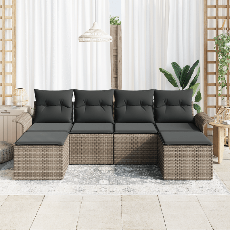 Casa si Gradina - Gradina si terasa - Mobilier exterior - Canapele si fotolii gradina - Set de Canapele de Gradina 6 Piese cu Perne Gri Poliratan - Infinity.ro