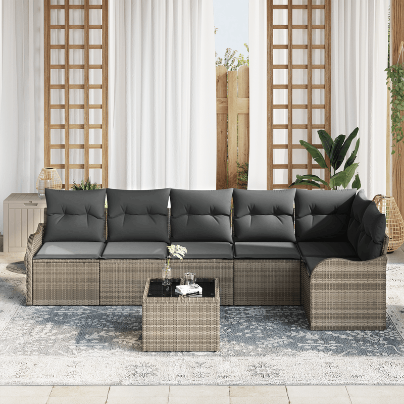 Casa si Gradina - Gradina si terasa - Mobilier exterior - Canapele si fotolii gradina - Set de 6 Piese de Canapea pentru Gradina cu Perne Ratan Poliratan Negru - Infinity.ro