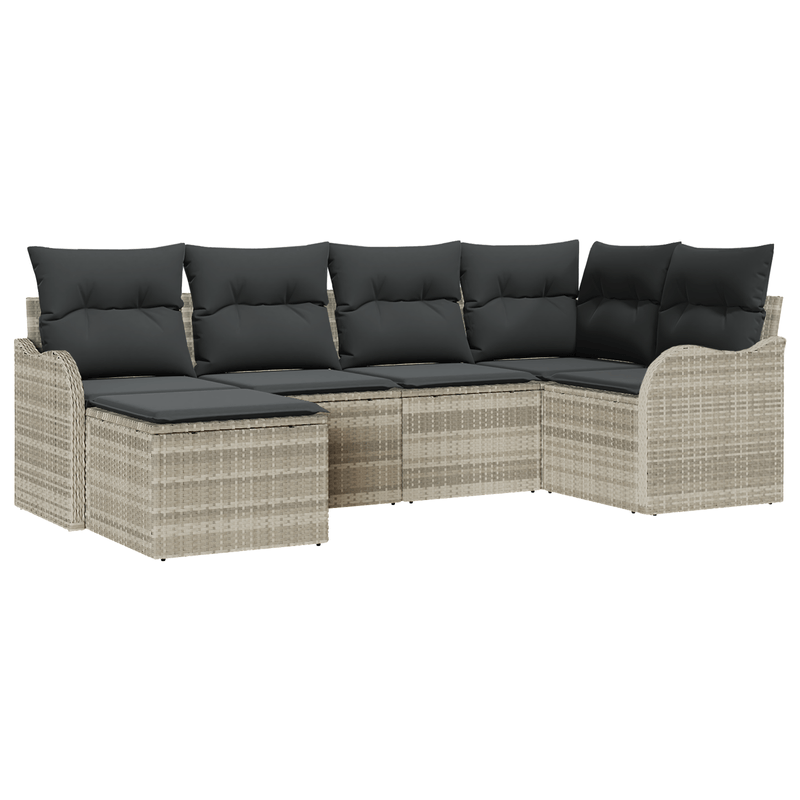 Casa si Gradina - Gradina si terasa - Mobilier exterior - Canapele si fotolii gradina - Set Canapea Gradina cu 6 Piese si Perne Gri Deschis din Poliratan - Infinity.ro