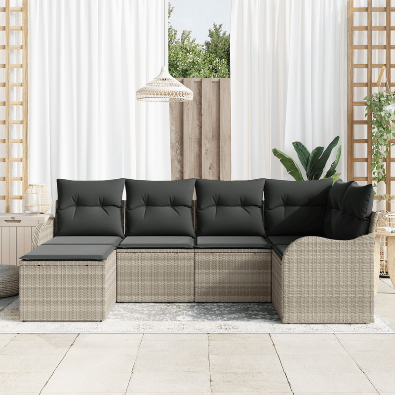 Casa si Gradina - Gradina si terasa - Mobilier exterior - Canapele si fotolii gradina - Set Canapea Gradina cu 6 Piese si Perne Gri Deschis din Poliratan - Infinity.ro