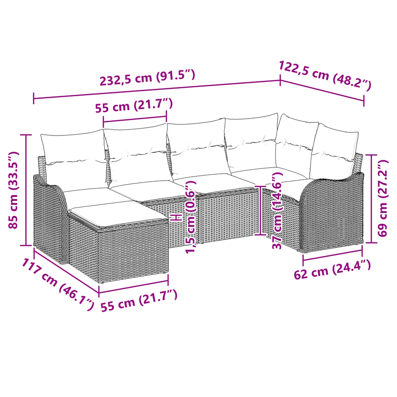 Casa si Gradina - Gradina si terasa - Mobilier exterior - Canapele si fotolii gradina - Set Canapea Gradina cu 6 Piese si Perne Gri Deschis din Poliratan - Infinity.ro