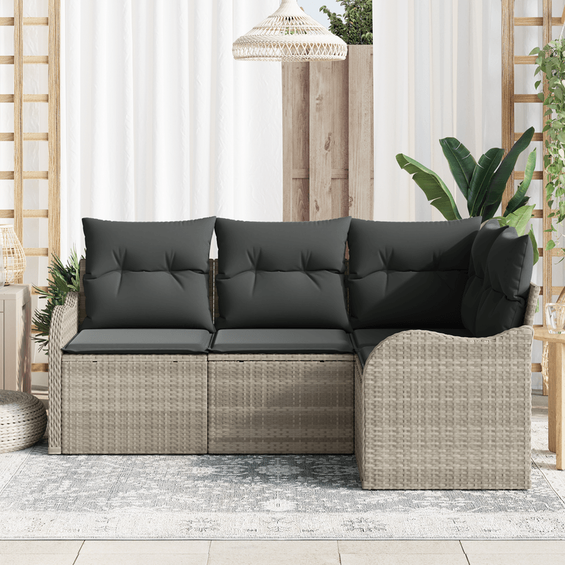 Casa si Gradina - Gradina si terasa - Mobilier exterior - Canapele si fotolii gradina - Set de canapea de gradina  4 piese cu perne Ratan poliester gri deschis - Infinity.ro