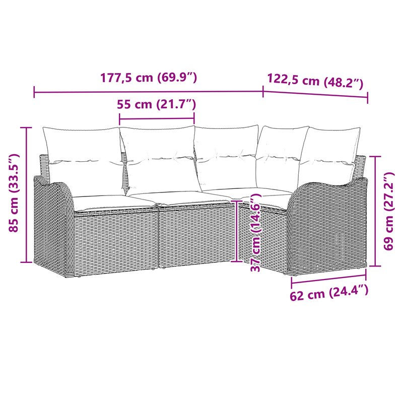 Casa si Gradina - Gradina si terasa - Mobilier exterior - Canapele si fotolii gradina - Set de canapea de gradina  4 piese cu perne Ratan poliester gri deschis - Infinity.ro