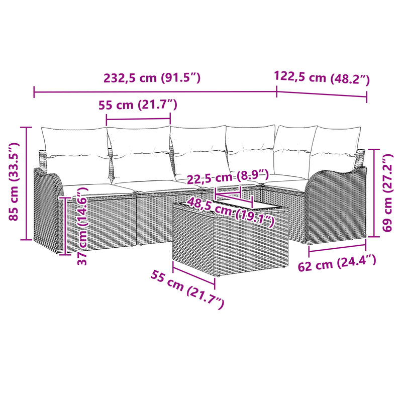 Casa si Gradina - Gradina si terasa - Mobilier exterior - Canapele si fotolii gradina - Set Canapea Gradina  6 Piese cu Perne Gri Ratan Poli - Infinity.ro