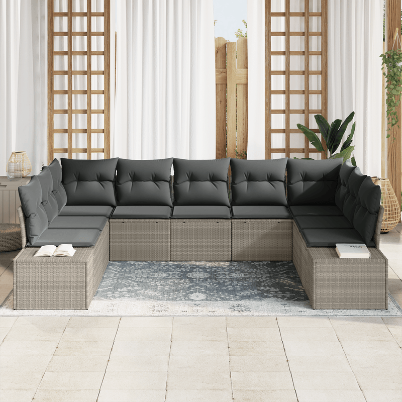 Casa si Gradina - Gradina si terasa - Mobilier exterior - Canapele si fotolii gradina - Set canapea gradina 9 piese cu perne gri deschis din ratan poli - Infinity.ro