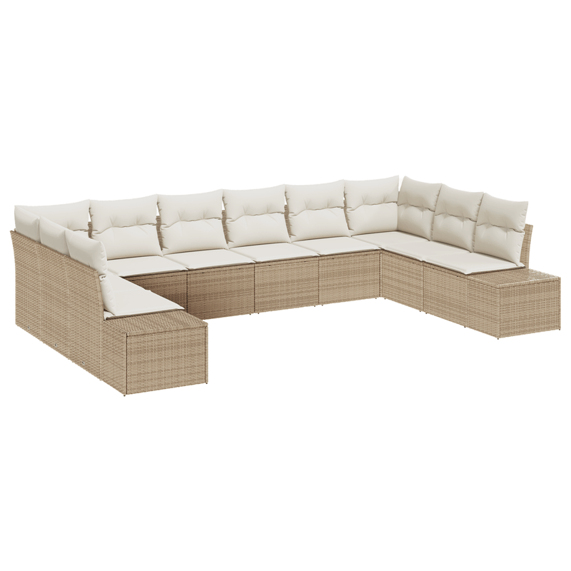 Casa si Gradina - Gradina si terasa - Mobilier exterior - Canapele si fotolii gradina - Set canapea de gradina cu 10 piese si perne Bej Ratan Poli - Infinity.ro
