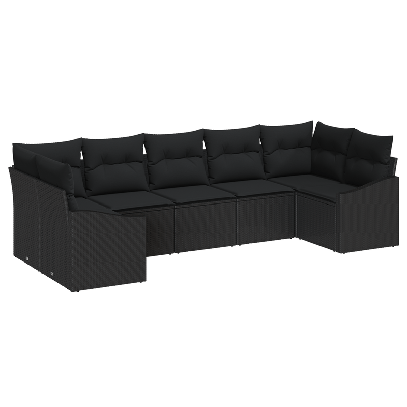 Casa si Gradina - Gradina si terasa - Mobilier exterior - Canapele si fotolii gradina - Set canapea de gradina cu 7 piese si perne Negru Poliratan - Infinity.ro