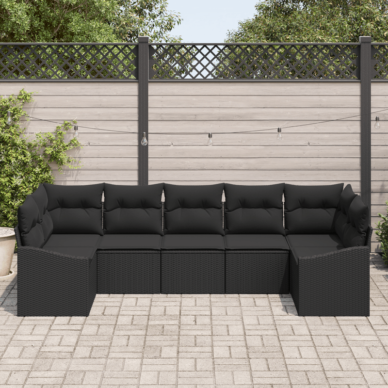Casa si Gradina - Gradina si terasa - Mobilier exterior - Canapele si fotolii gradina - Set canapea de gradina cu 7 piese si perne Negru Poliratan - Infinity.ro
