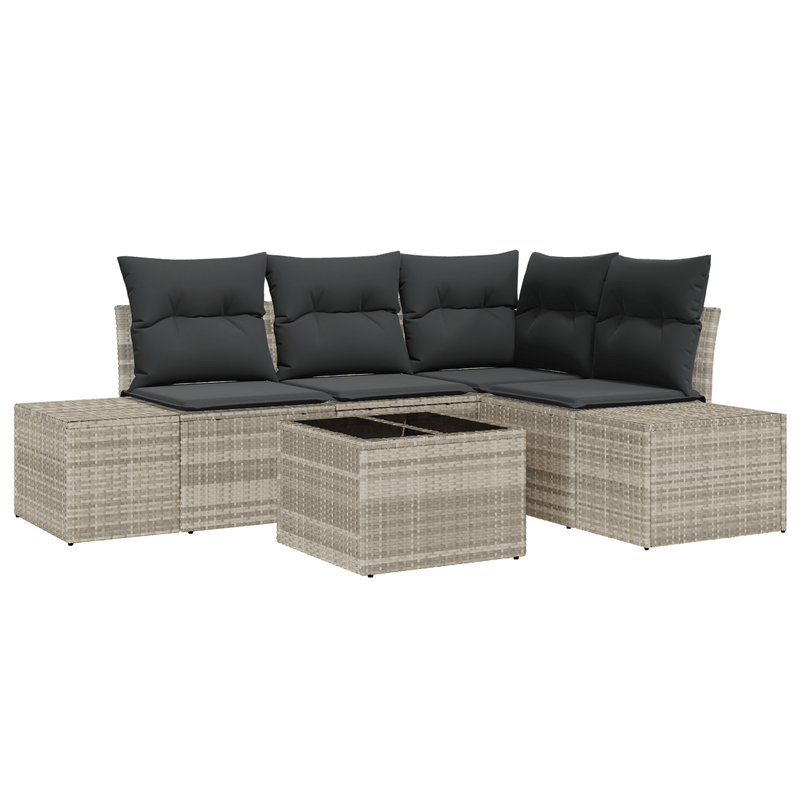 Casa si Gradina - Gradina si terasa - Mobilier exterior - Canapele si fotolii gradina - Set canapea de gradina in 5 piese cu perne gri din ratan sintetic - Infinity.ro