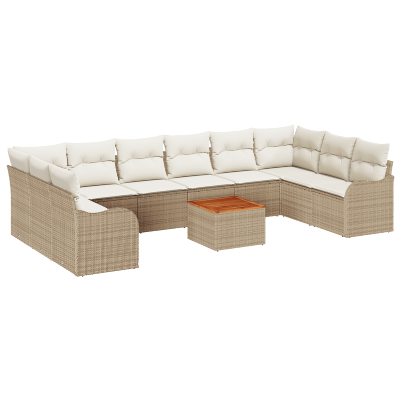 Casa si Gradina - Gradina si terasa - Mobilier exterior - Canapele si fotolii gradina - Set canapea de gradina  cu perne 11 piese Bej ratan poli acacia - Infinity.ro