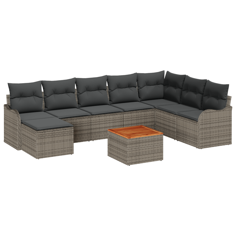 Casa si Gradina - Gradina si terasa - Mobilier exterior - Canapele si fotolii gradina - Set de Canapea Gradina 9 Piese cu Pernute Gri Ratan Policombinat Acacia - Infinity.ro