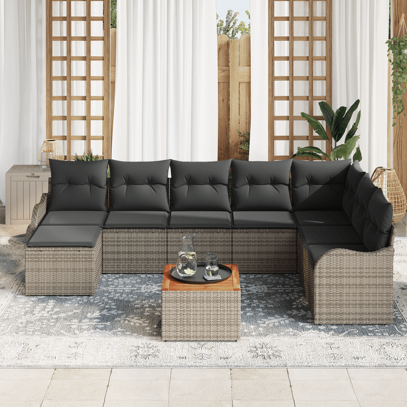 Casa si Gradina - Gradina si terasa - Mobilier exterior - Canapele si fotolii gradina - Set de Canapea Gradina 9 Piese cu Pernute Gri Ratan Policombinat Acacia - Infinity.ro