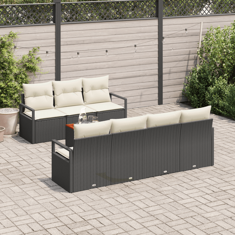 Casa si Gradina - Gradina si terasa - Mobilier exterior - Canapele si fotolii gradina - Set de canapea de gradina cu 8 piese si perne negre din poliratan si acacia - Infinity.ro