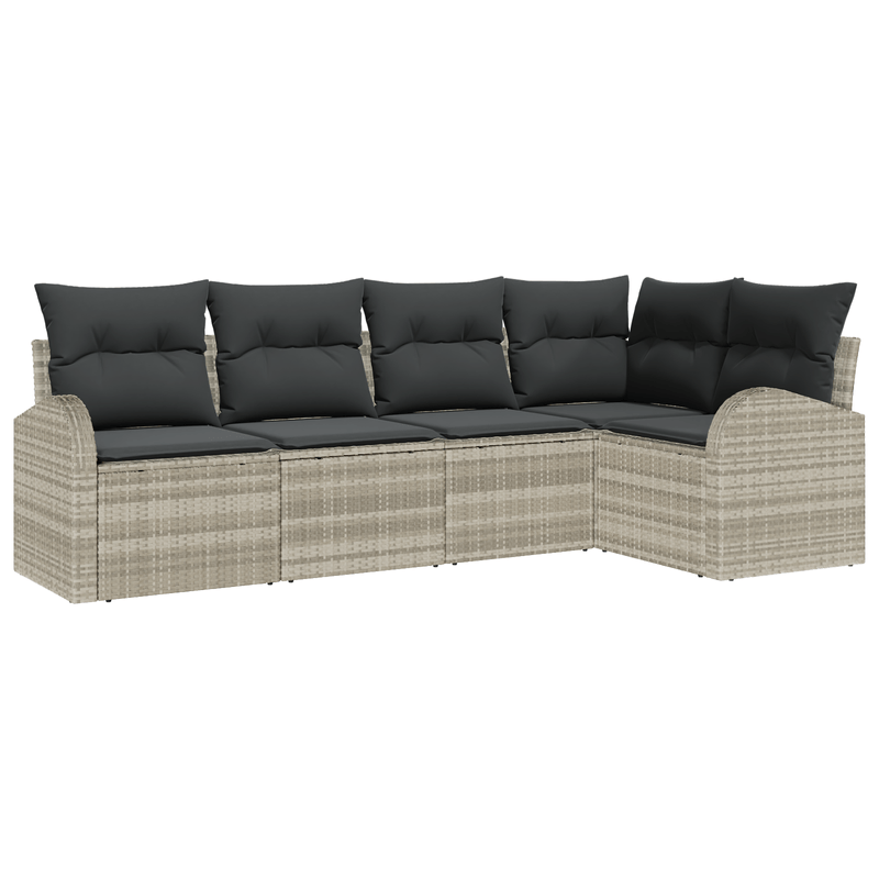 Casa si Gradina - Gradina si terasa - Mobilier exterior - Canapele si fotolii gradina - Set canapea gradina 5 piese cu perne gri deschis din poliratan - Infinity.ro