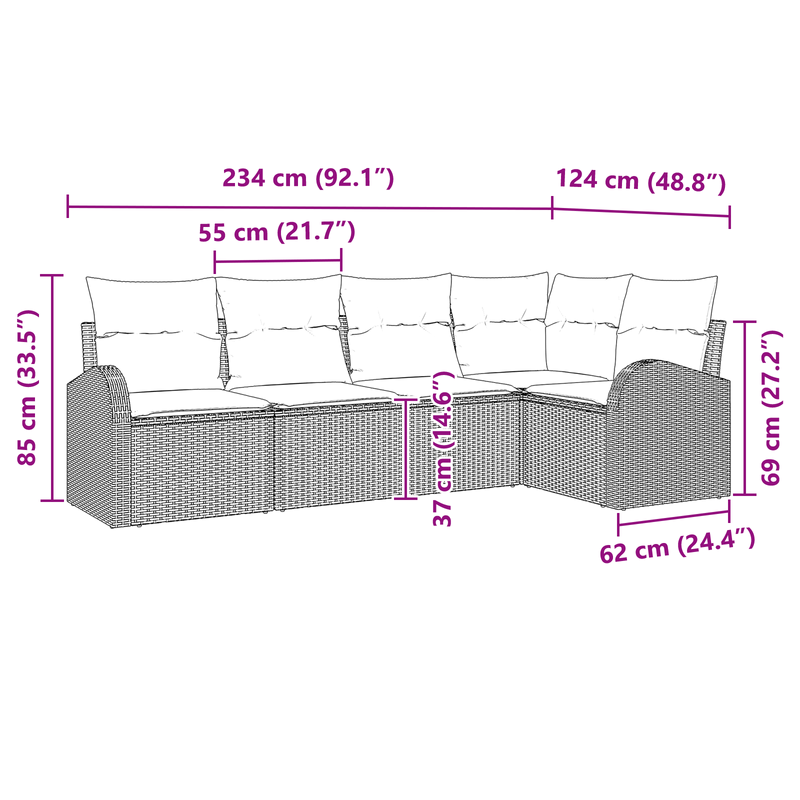 Casa si Gradina - Gradina si terasa - Mobilier exterior - Canapele si fotolii gradina - Set canapea gradina 5 piese cu perne gri deschis din poliratan - Infinity.ro