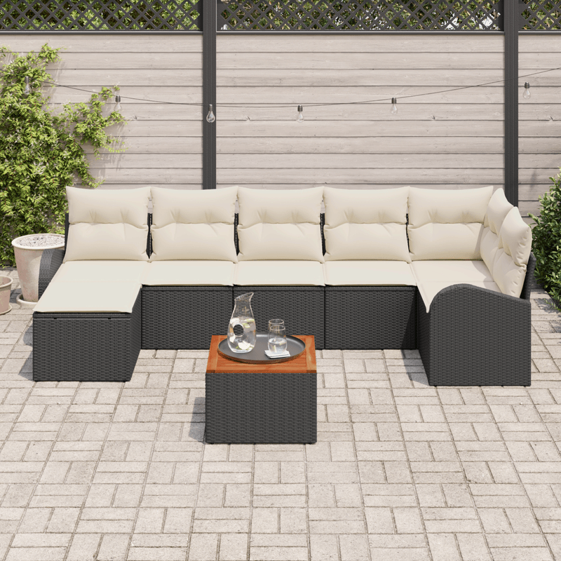 Casa si Gradina - Gradina si terasa - Mobilier exterior - Canapele si fotolii gradina - Set de 8 piese de sofa pentru gradina cu perne Negru Ratan poli Acacia - Infinity.ro