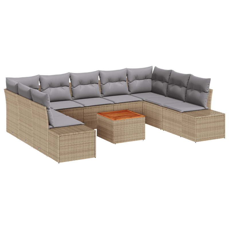 Casa si Gradina - Gradina si terasa - Mobilier exterior - Seturi mobila gradina - Set canape 10 piese cu perne bej Poli Ratan Acacia - Infinity.ro