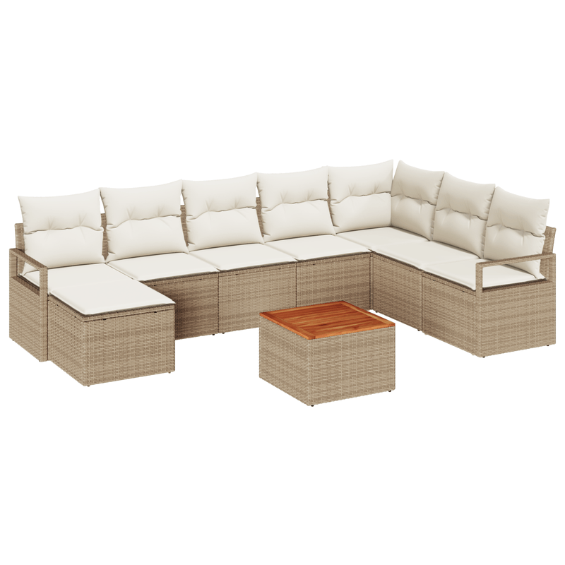 Casa si Gradina - Gradina si terasa - Mobilier exterior - Canapele si fotolii gradina - Set canapea gradina  9 piese cu perne Bej Ratan Poli Acacia - Infinity.ro