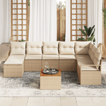 Casa si Gradina - Gradina si terasa - Mobilier exterior - Canapele si fotolii gradina - Set canapea gradina  9 piese cu perne Bej Ratan Poli Acacia - Infinity.ro